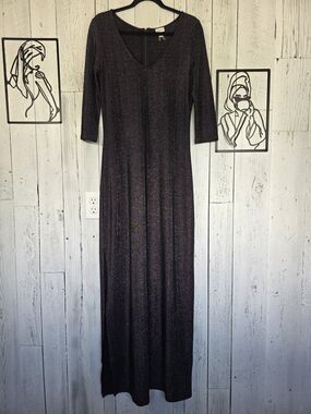 Dynamite Black Metallic Shimmer Maxi Dress Size M Tall Long Holiday Party Winter